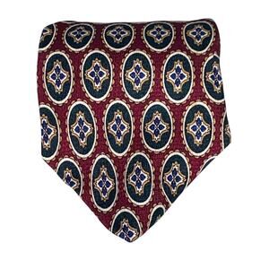 Vtg Parisian Necktie Red Black Gold Floral USA Imported Silk 61x4 Preppy Suit
